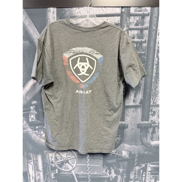 Ariat T Shirt Mens Large Gray Red White Blue USA Graphic Short Sleeve Country - Picture 6 of 9